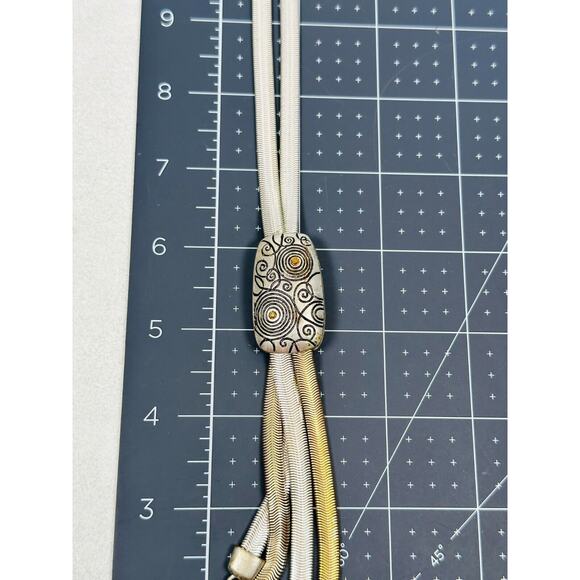 Chicos Necklace Charm Swirls Mixed Tone Snake Chain 36" Whimsical Fun Jewelry - Picture 8 of 8